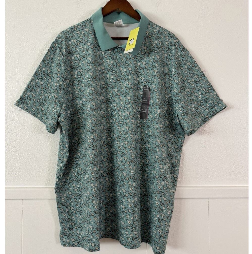 All In Motion Polo Shirt XXL Blue Paisley Floral Stretch Performance NWT Men